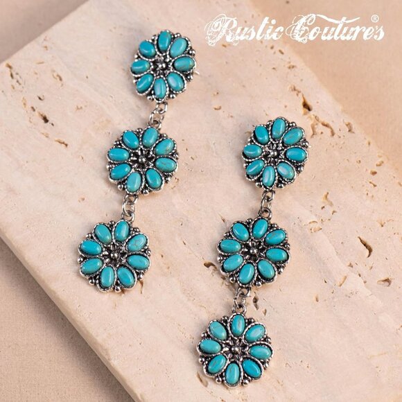 Rustic Couture's Western Turquoise Earrings for Women Statement Western Country - Picture 2 of 7